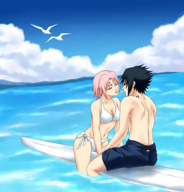 Sakura and Sasuke, ocean fun